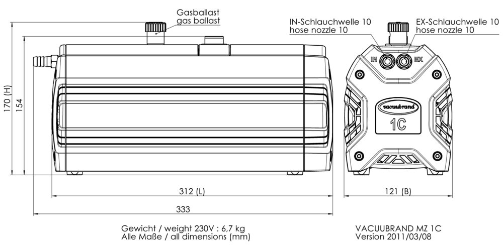 Vacuubrand MZ 1C membrán vákuumszivattyú