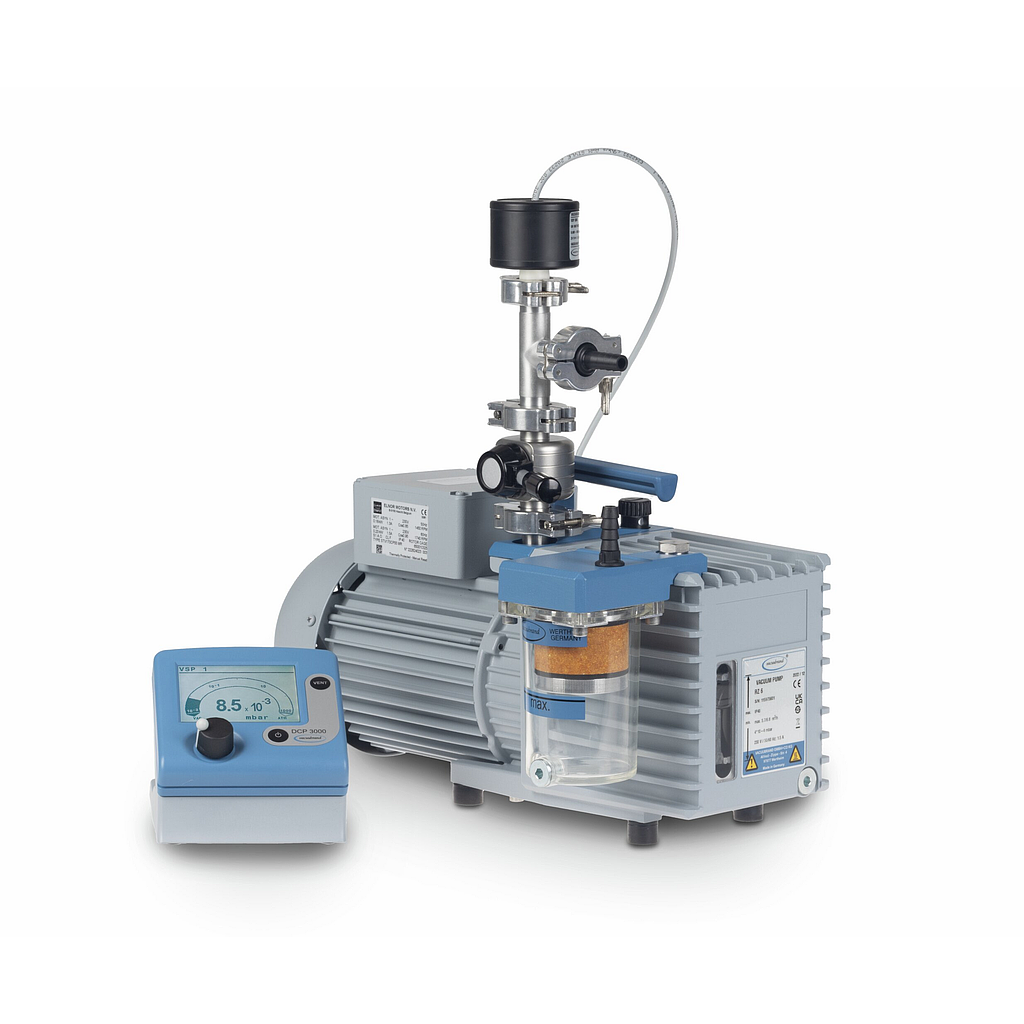 Vacuubrand Rotary vane pump package RZ 6, with oil mist filter, butterfly valve VS 16 and vacuum gauge DCP 3000 +VSP 3000